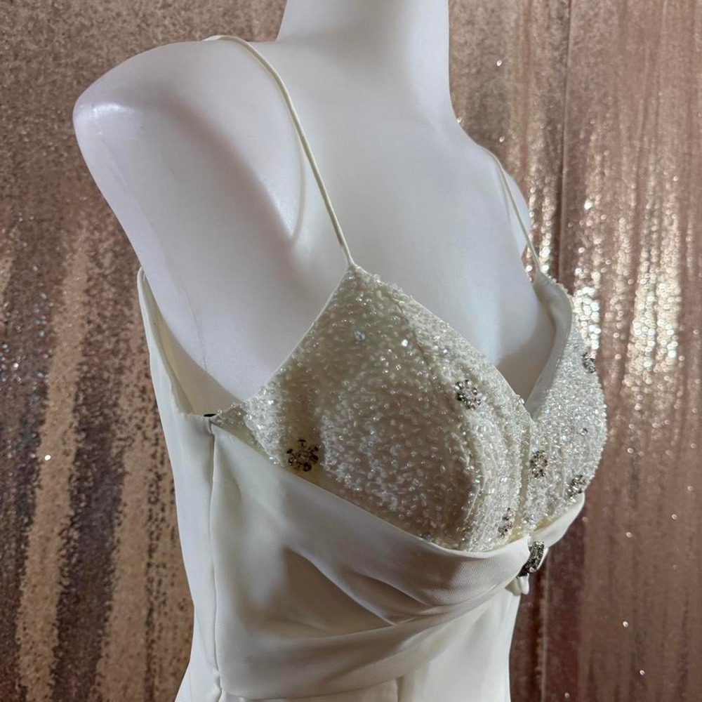 Y2K White Beaded Midi Dress with Matching Shawl/Sizes XS-S - Picture 3 of 8